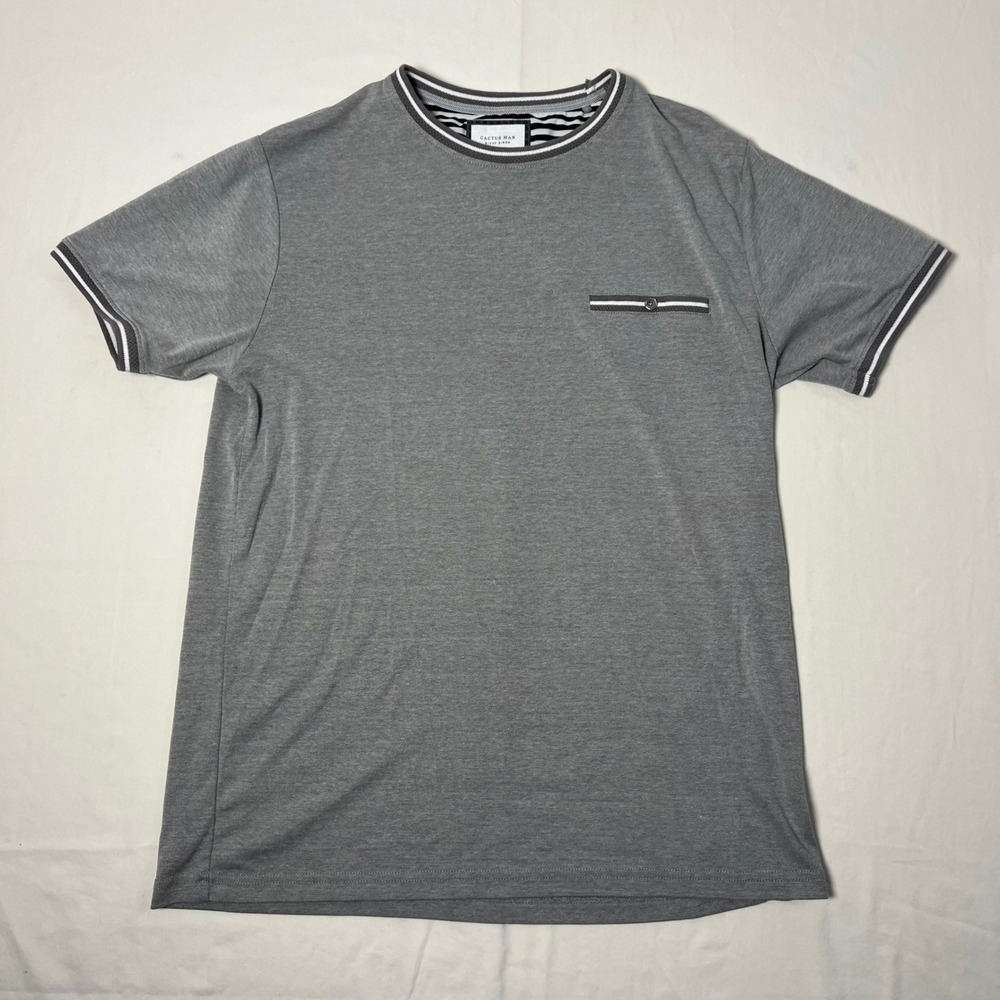 Cactus Man Ricky Singh Mens Grey Short Sleeve T-Shirt Striped Trim Pocket Large